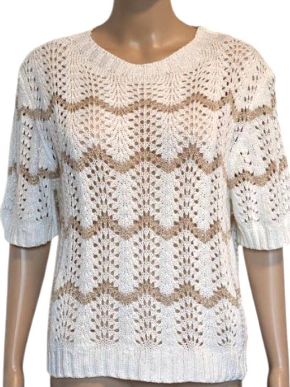 Made in Italy Metallic Gold White Crochet Knit Sweater Small